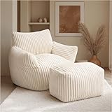 JULY'S SONGSitzsack Sessel mit Hocker，XXL Bean Bag Sofa，für Erwachsene oder Kinder，Equemer Sessel Lounge, Wohnzimmer, Schlafzimmer, Büro, Cremeweiß