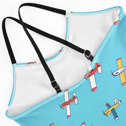 senya Girls Swimsuits One-Piece Swimwear Tie Bathing Suit Beach Summer Round Neck 5-6T Airplane Blue Background Pattern4