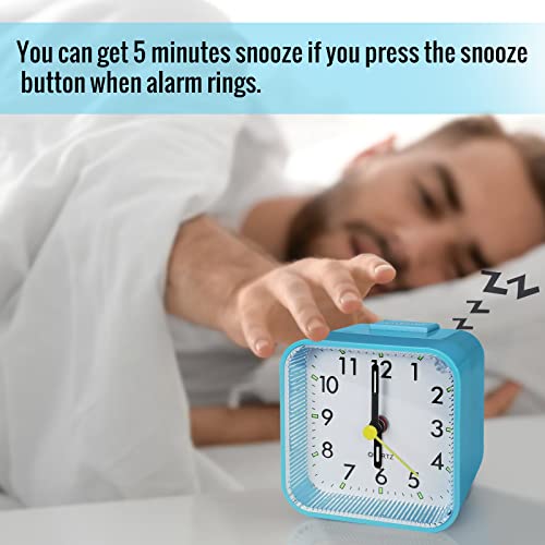 Image of Lamisola Small Battery Operated Analog Alarm Clock for Bathroom, Travel Clock, Quieter Bedrooms Desk Bedside Clocks for Kids Teen, Blue