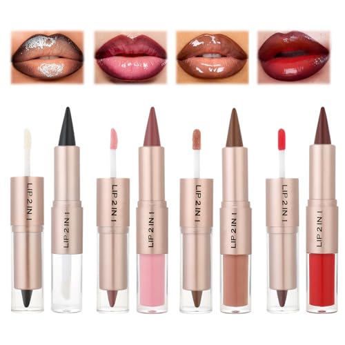 4 Pcs 2-in-1 Lip Liner Et Lip Stain Combo Levre Feutre a Levre Lipliner Lipstain Design Double Embout Longue Tenue Et sans Bavure Convient à Toutes Les Carnations Convient à Toutes Les Occasions
