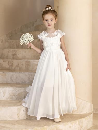 MCieloLuna Chiffon Applique Flower Girl Dresses for Wedding White A-Line Cap Sleeve Formal Bridesmaid Brithday Party Gowns4