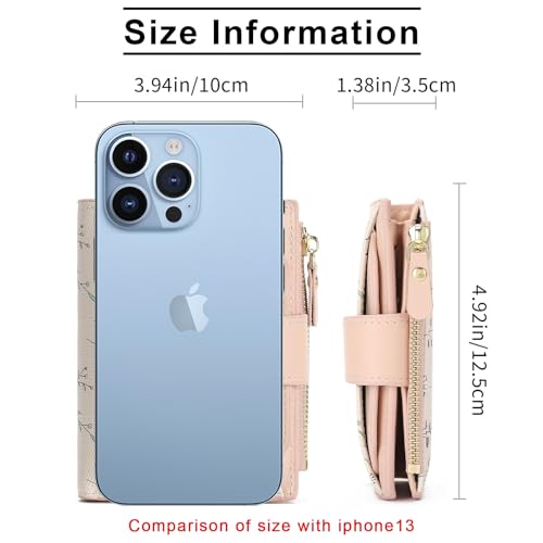 Image of Small Wallets for Women Leather Bifold Zipper Pocket Wallet Cute Flower Credit Card Holder Coin Purse with ID Window