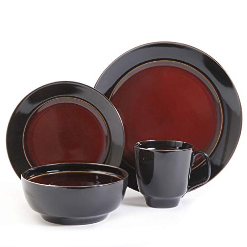 Gibson Elite Bella Galleria Round Reactive Glaze Stoneware Dinnerware Set, Service For 4 (16Pcs), Red/Black #TOP2