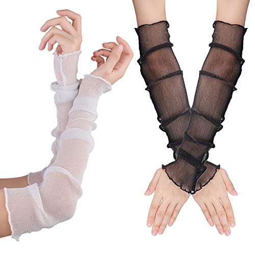 2 Pares Protección de Brazo de Manga UV Manga Brazo de Protección Solar Encaje Guantes de Verano Largos Ultrafinos Sin Dedos Codo Malla Fresca Protector Solar Mangas Perfectos fiestas deportivas
