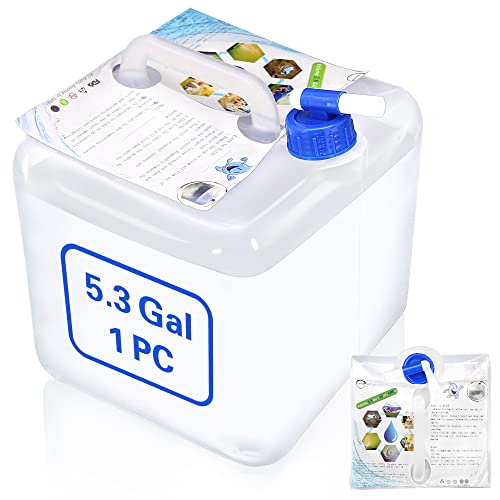 TOPOKO Camping Water Storage Containers - BPA Free Water Container for Outdoors - Hiking Collapsible Water Jug with Spigot Emergency Water Storage for Survival Kits 2.6/5.3 Gallon - 5.3gal 1pc