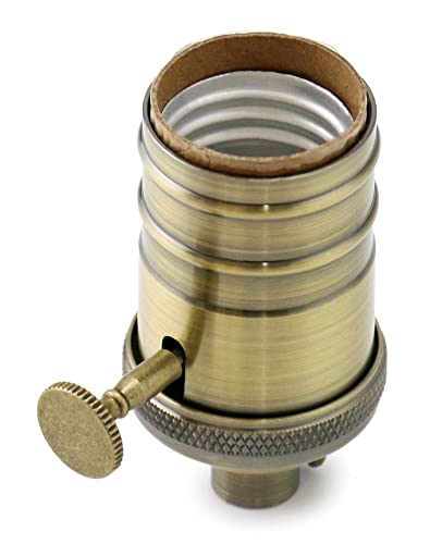 Qwork WD8620 E26/E27 Lamp Socket, On/Off Vintage Rotary Turn Knob Lamp Socket, Antique Brass thumb #1