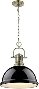 Golden Lighting 3602-L AB-BK Pendant with Black Shades, Aged Brass Finish