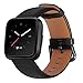 Mosstek Genuine Leather Bands Compatible with Fitbit Versa 2 & Versa 1 & Versa Lite & Versa Special, Genuine Leather Band Replacement Strap for Versa Women Men - Black