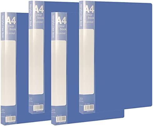 20 Pockets A4 Presentation Folders (Pack of 4), TRANBO Portfolio Project Book with Plastic Sleeves, Poly Display Book Folder for Certificate, Art Document Holder, Paperwork Organiser Notebook - Blue