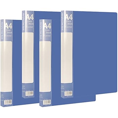 20 Pockets A4 Presentation Folders (Pack of 4), TRANBO Portfolio Project Book with Plastic Sleeves, Poly Display Book Folder for Certificate, Art Document Holder, Paperwork Organiser Notebook - Blue Cover