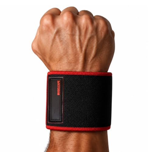 Image of Muscleape Wrist Wraps for Gym | SuperFabric Strength Support Straps for Heavy Lifting, CrossFit & Powerlifting | Adjustable Compression Wrist Support for atheletes- Superb Workout Wrist Stability & Protection. (DaddyKong-Red, 14 Inches)
