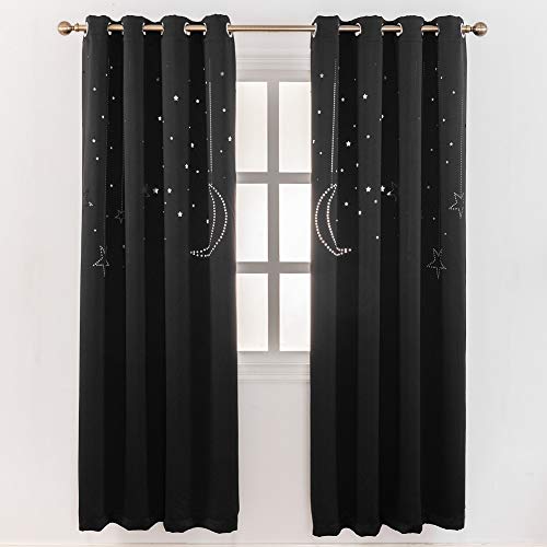 Mangata Casa Kids Blackout Curtains With Moon Star For Bedroom-Cutout Galaxy Window Curtains & Drapes With Grommet For Nursery -Baby Darkening Curtains 84Inch Length 2 Panels(Black 52X84In) #TOP2