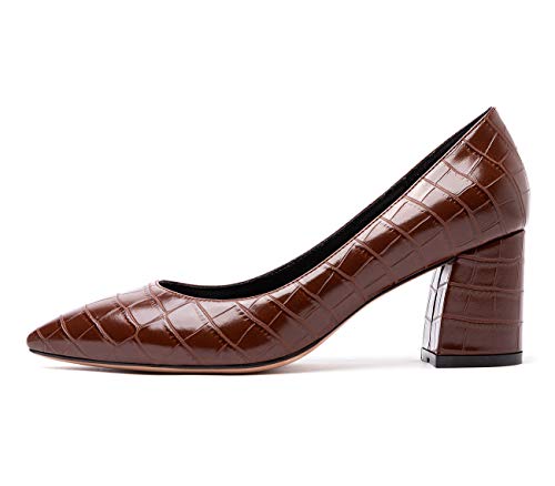 Castamere Escarpins Femme Bout Pointu Interne Cuir Bloc Talon 6CM Marron Fissure Chaussures EU 38.5