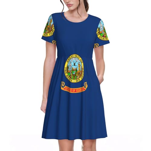 Robe d'été à manches courtes imprimé Idaho State Flag pour femme tendance
