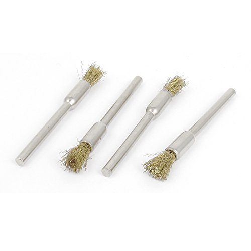 Aexit 4pcs 5mm Wire Wheels & Brushes Dia Brass Wire 3mm Shank Pen Shape Polishing Brush Wheel Power Brus Jewelry Tool