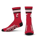 For Bare Feet NCAA Cincinnati Bearcats 4 Stripe Deuce Crew Sock Team Color MEDIUM