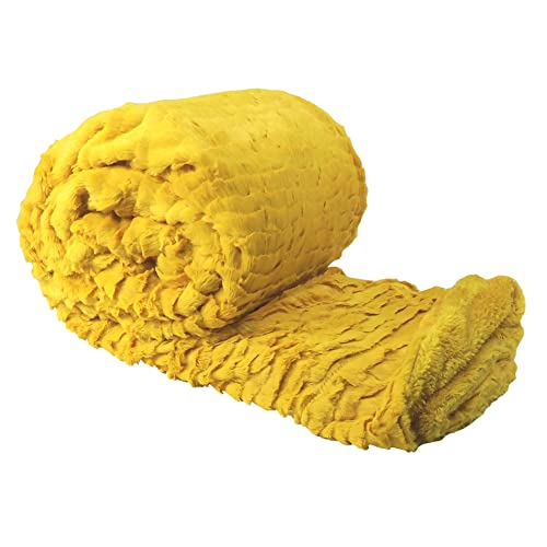 Home Soft Things Colleen Air Brushed Faux Fur Throw Blanket, Lemon Curry, 60'' x 70'', Cozy Warm Cuddly Luxurious Couch Sofa Bed Cover Blanket Weighted Throw Home Décor