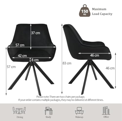 Image of Set of 6 Chairs 360 Degree Rotating Legs Stylish Stylish, Modern, Elegant & Comfortable Velvet Arms Chairs for Dinning Living Hotel Cafe (Black Velvet Set of 6)