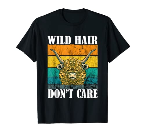 Scottish Highland Cow Retro Vintage Wild Hair No me importa Camiseta