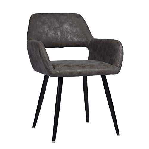 Furniturer Faux Leather Upholstered Leisure Modern Living Room Accent Arm Side Club Guest With Metal Legs, Set Of 1 Dining Chair, Brown #TOP4