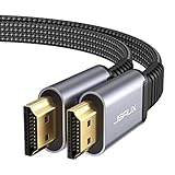 Diseño de cable plano: el cable HDMI plano JSAUX se puede cerrar en el suelo y las paredes y ahorra un 50% de espacio en comparación con un cable HDMI redondo. Es fácil de almacenar y transportar en zonas estrechas como alfombras, o esconderse. Los materiales trenzados de nailon hacen que sea flexible y duradera con una prueba de flexión de más de 15000+ y sin nudos ni enredados.