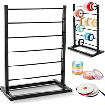 Menkxi 6 Tier Metal Ribbon Holder Organizer Rack Ribbon Rack Display Shelf Spool Holder Storage Organizer for Sewing Craft Thread Tape Wreath Crochet Roll Flower Store Wrapping GiftBlack
