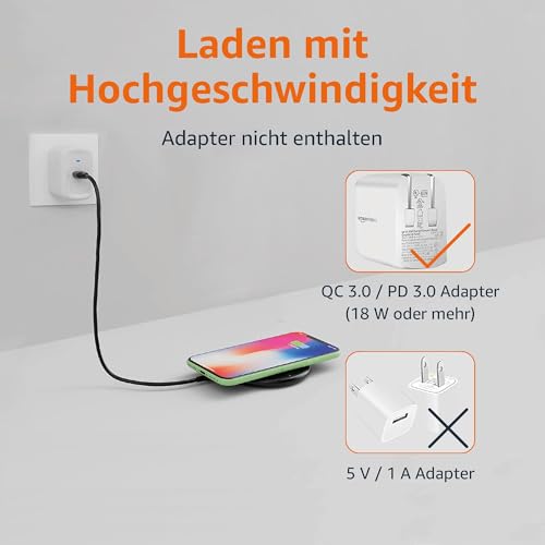 Amazon Basics 15W Qi-zertifiziertes kabelloses Ladepad (iPhone 16/15/14/13/12/11/X, Samsung) - mit USB-Kabel (Netzteil nicht im… – Ansicht 3
