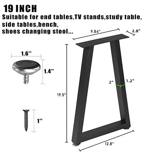 Nxn-Home 19 Inch Trapezoid Metal Legs, Coffee Table Legs, Bench Metal Legs, Set Of 2 Mid Century Home Diy Projects Black Furniture Legs(19.5”H X 12.8”W) #TOP2