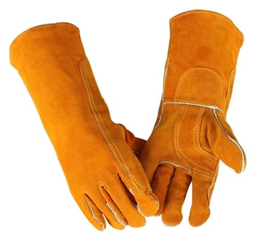 [���߂Ђ�] Safety Work Gloves, Welding Gloves Heat Resistant And Fireproof Gloves Long Gardening Gloves Double Layer Cowhide Cold St