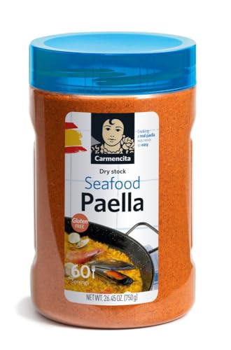 Carmencita. Seafood Paella. Dehydrated Broth with Saffron. Hotel size. 750g