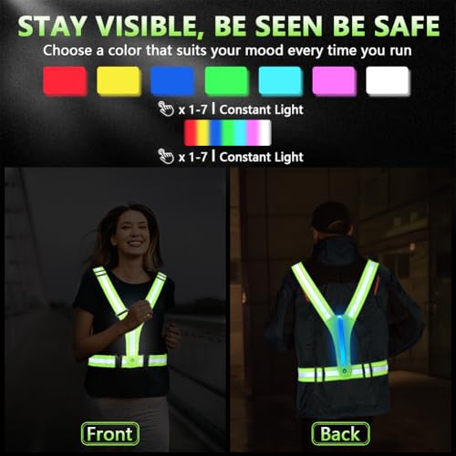 Miniatura 4 de Ainiv Led Chaleco Reflectante, 8 Colores Iluminadas Running Vest Reflectores De Running, Ucs-C Chaleco Reflectante Bicicleta, Ajustables Chaleco De Seguridad Con Cintura Hombros Para Correr Verde
