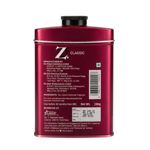 Image of Z Magnetism Classic Deodorizing Talcum Powder for Men (200g) | Signature Woody & Musky Fragrance | Fights Body Odor & Ensures Long Lasting Freshness | Suitable for All Skin Types 200x3 (Pack of 3)