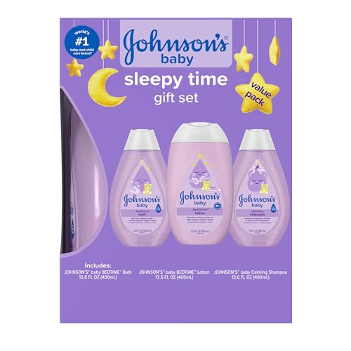 Johnson's Baby Sleepy Time Gift Set with Calming Bedtime Bath Wash, Lotion & Shampoo, Baby Bedtime Essentials with Relaxing NaturalCalm Aromas, Hypoallergenic & Paraben-Free, 3 Items