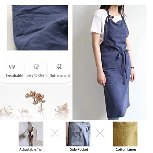 DXYAKY Cotton Line Kitchen Cooking Apron for Men and Women Adjustable Bib Pinafore Apron with Pockets for Gardening Painting Baking - Thumbnail 5