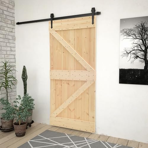 Gecheer Puerta Corredera de Madera de Pino Maciza - Seguridad y Estabilidad para tu Hogar Modelo LYKLRZJ-3057485ES