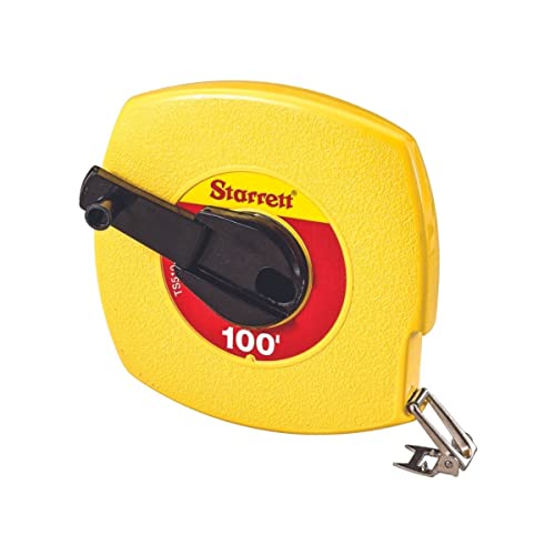 Starrett Retractable Imperial Long Line Tape with ABS Plastic Case and Folding Hook Ring - 100' Length, 3/8 Width, 1/8 Graduation, L1 Graduation Style Number - KTS510-100-N