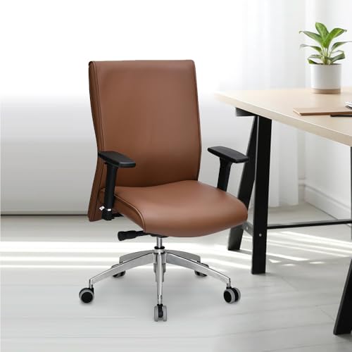 Image of Nilkamal Command Mid Back Leatherette Office Chair|Assembly Required|Adjustable Height & Armrest|Ergonomic Home Office Chair |Tan