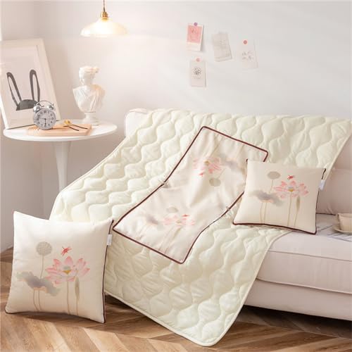 Hixingo Reisedecke und Kissen 2 in 1, Reisedecke mit Kissen Set Multifunktionale Reise Decke und Kissen 2 in 1 Weichem Flugzeug Verwandlungskissen für Urlaub, Camping (40 * 40cm,Lotusblume Blatt)