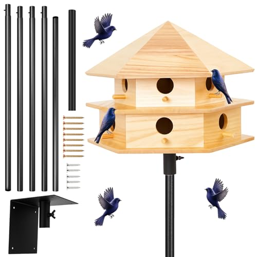 Yaocom 12 Room Purple Martin House Package, Deluxe Complete Birdhouse Kit with 15 ft Adjustable Pole, Ground Socket for Outdoor
