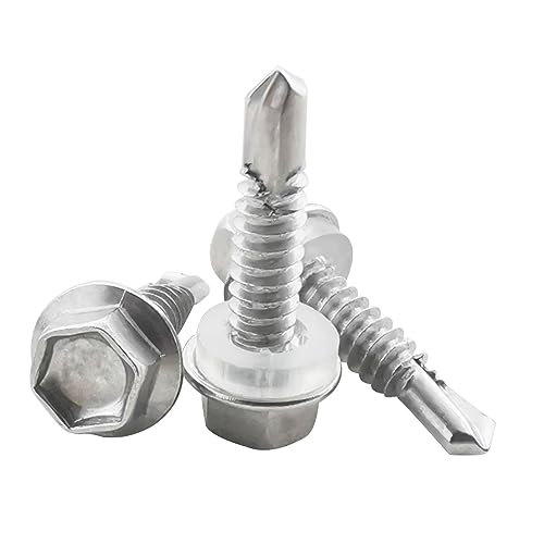 Fajoeda 5.5 X 25MM Sechskant Selbstbohrende Schrauben,40 Stück 410 Edelstahl Selbstschneidende Schrauben mit Kunststoff Unterlegscheiben Hochfeste Schnelle Blechschrauben(16mm bis 38mm verfügbar)