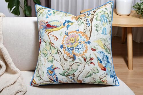 VAGMINE Jacobean Bird Floral Print 20x20 Throw Pillow Cover, Multi by VAGMINE - Used condition - Image 4