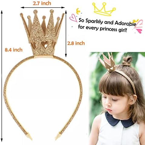 Shiny Crown Hairband, Girls Toddler Kids Glitter Crown Hairband Princess Crown Headband Party Birthday Wedding Rhinestone Headwear(Gold)