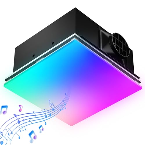 BSEED Wifi Smart Bathroom Exhaust Fan with Light, Bluetooth Speaker & Humidity Sensor, 230 CFM 1.5 Sone, 7 RGB Modes & 3CCT Adjustable Light & Nightlight, Music Sync, App/Remote Control, Easy Install