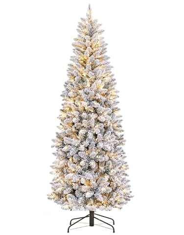GarveeHome 6 ft Pencil Christmas Tree, Pre-Lit Frosted Artificial Tree, Skinny Xmas Trees Holiday…