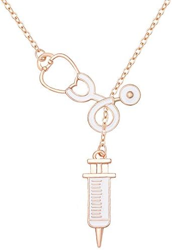 MANZHEN Medicine Stethoscope Syringe Pendant Necklace Jewelry for Doctor Nurse Gifts