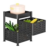 Carrello da cucina girevole a 2 strati con ruote a 360°, cesto magnetico per frutta, carrello quadrato per soggiorno, bagno, balcone, nero