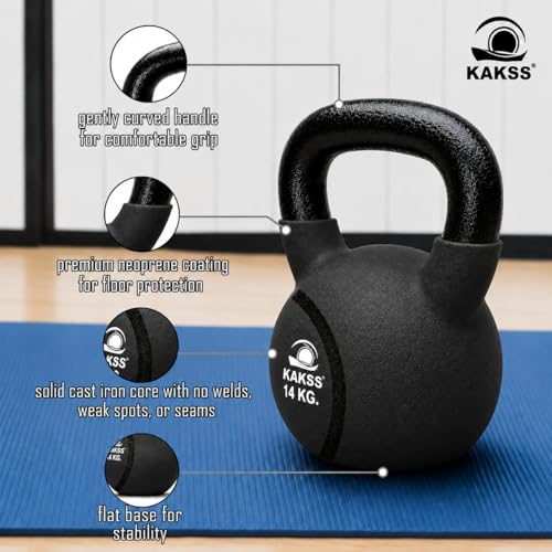 Image of Kakss Half Coating Neoprene Kettlebell (Black, 14 KG) (PROUDLY MADE IN INDIA)