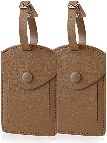 Kevancho Leather Luggage Tags for Men Women, Suitcase Labels Baggage Bag Tag ID Tags with Full Back Privacy Cover for Cruise Ships, Travel Accessories Tags Set of 2 PCS (Black 01)