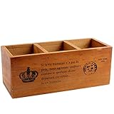 Coideal Wood Desktop Storage Organizer Vintage Old Color/Remote Control Caddy Holder Wood Box Container for Desk, Office Supplies, Home, End Table (24 x 10 x 10 cm)
