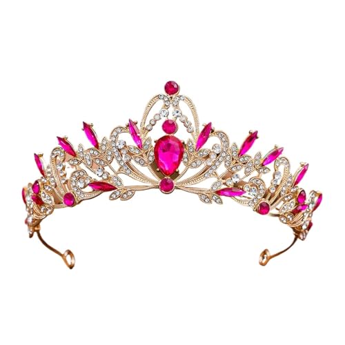 Rhinestone Korean Princess Crown - Elegant Headwear For Weddings & Street Style(Golden rose red)